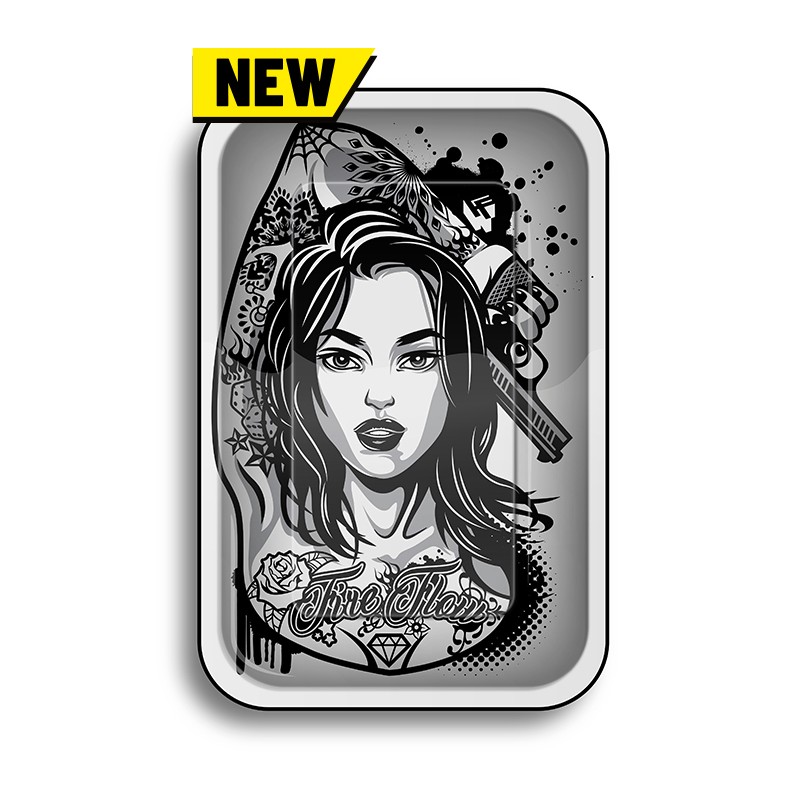 Tattoo Girl metal rolling tray for smokers