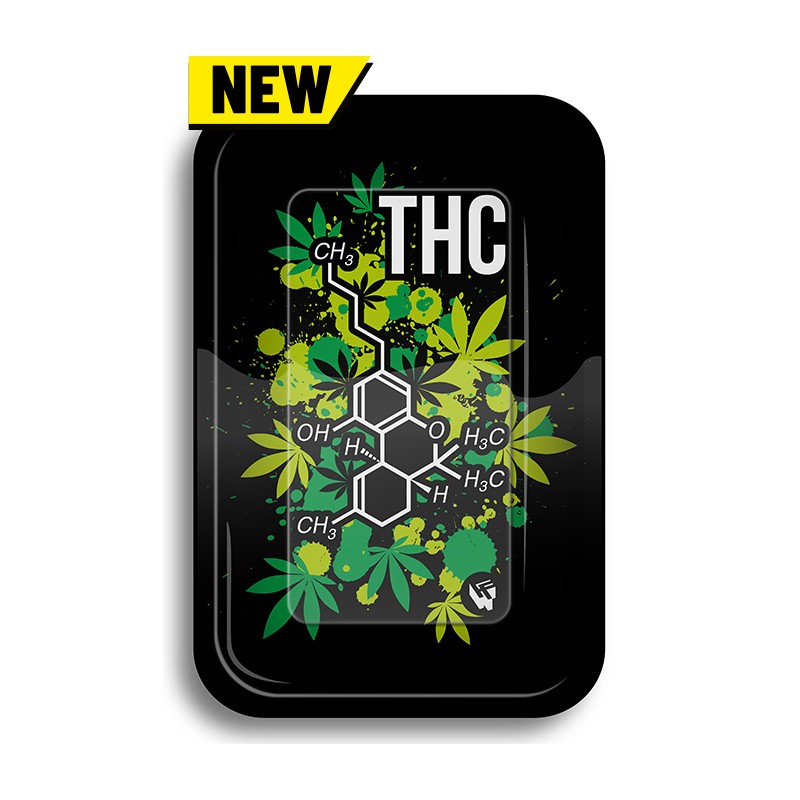 rolling tray with THC molecule design