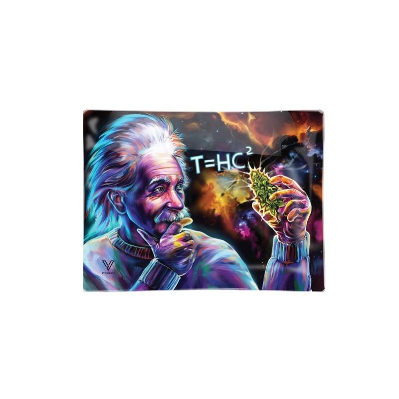 v-syndicate smokers glas rolling tray with einstein black hole design