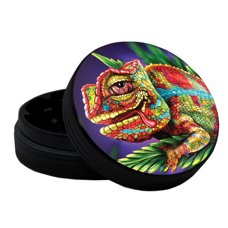 v-syndicate sharpshred grinder made from aluminium with chameleon design. For wholesale to tobacco and grow shops
