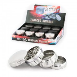 easy grip metal herb grinder 43mm with 4 parts and polinator. Complete display for wholesale only