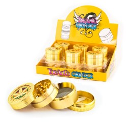 metal gold herb grinders with rasta leaf for wholesale to resellers of cbd
