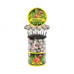 Cannabis strawberry haze flavour lollipops in a retail display of 100 units. For wholeale only