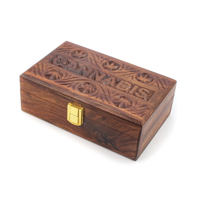 Wooden Rolling Box with Cannabis engraved