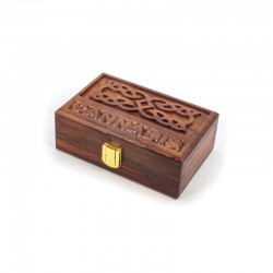 Wooden Rolling Stash Box with carved Cannabis design lid