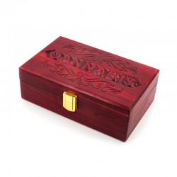 Wooden Rolling Box red colour with Cannabis engravement for wholesale