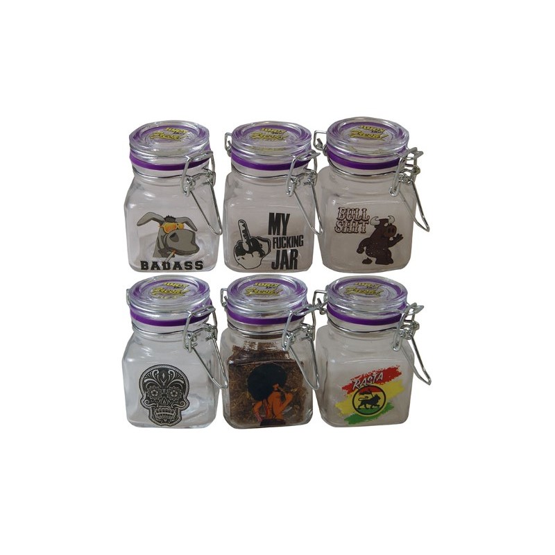 Juicy Jays display of 6 jars for storing herbs for wholesale