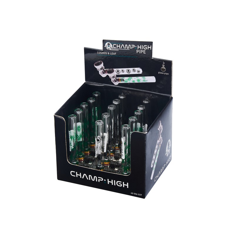 Wholesale Glass pipe with cannabis leaf retail display of 15 Champhigh