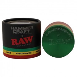Hammercraft x Raw 4-Piece Aluminium Grinder - Rasta 63mm 2.5" Wholesale