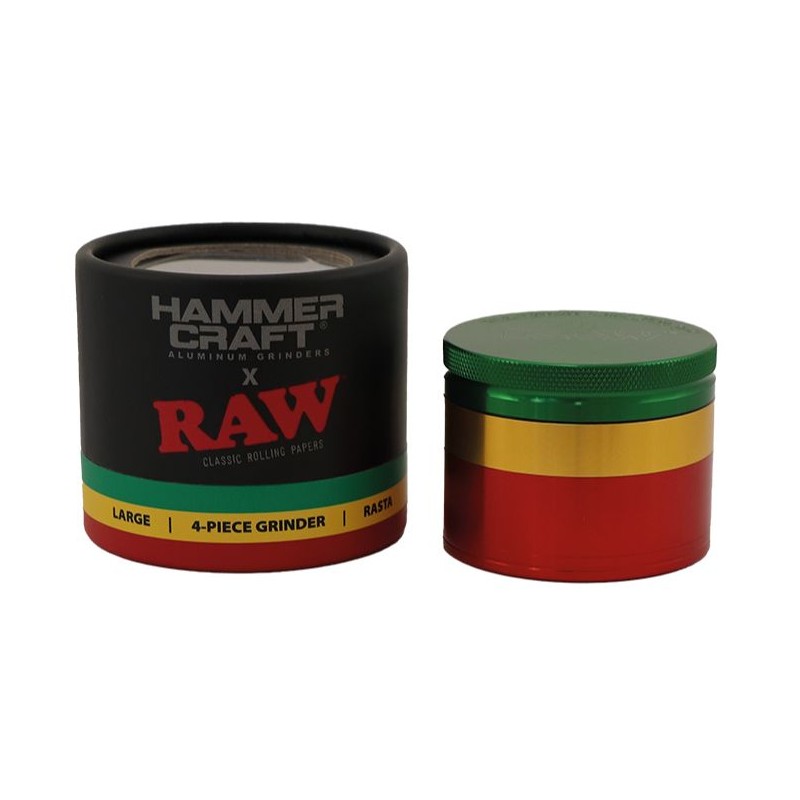 Hammercraft x Raw 4-Piece Aluminium Grinder - Rasta 63mm 2.5" Wholesale