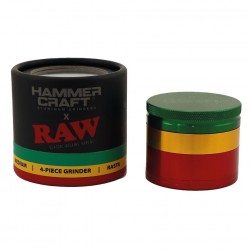 Hammercraft x Raw 4-Piece Aluminium Grinder - Rasta 55mm Wholesale