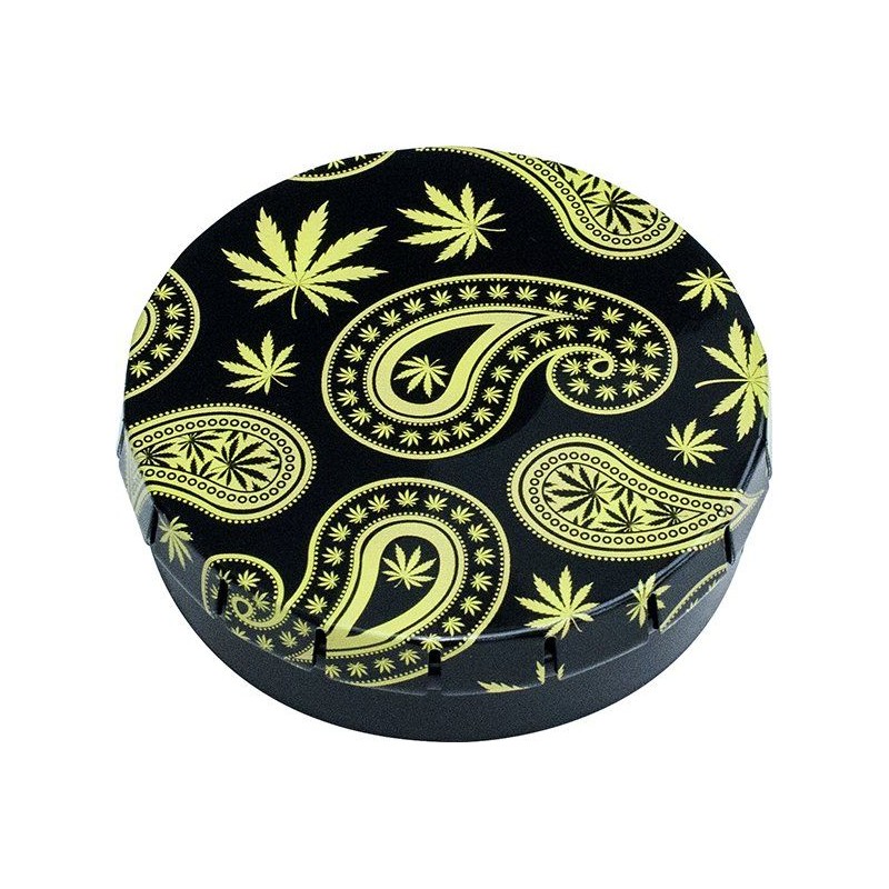 Wholesale click-clack tin box with paisley cannabis design