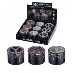 Metal Herb grinder 'Peace and love' 50mm 4 Parts - Display of 12 for wholesale